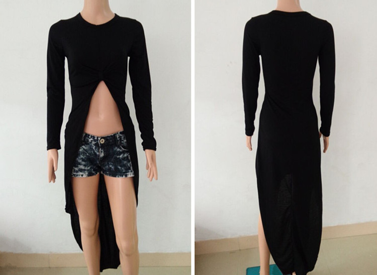 Long Sleeve Irregular Hem Dress Sexy Design Knot Detail Fashionable for Nightclubs Wholesale Available