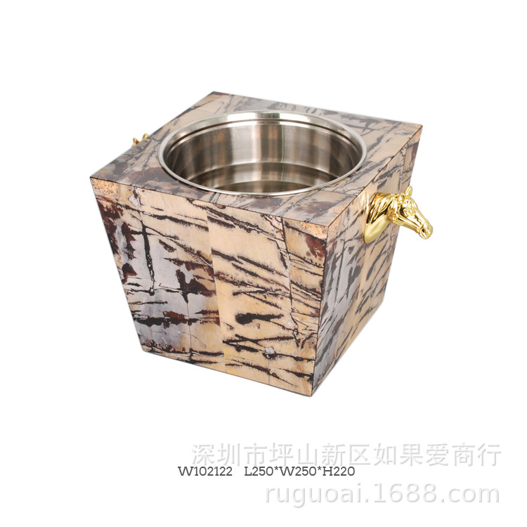 样板间酒店酒吧KTV别墅用品大号不锈钢冰粒桶红酒金属冰桶双耳|ru