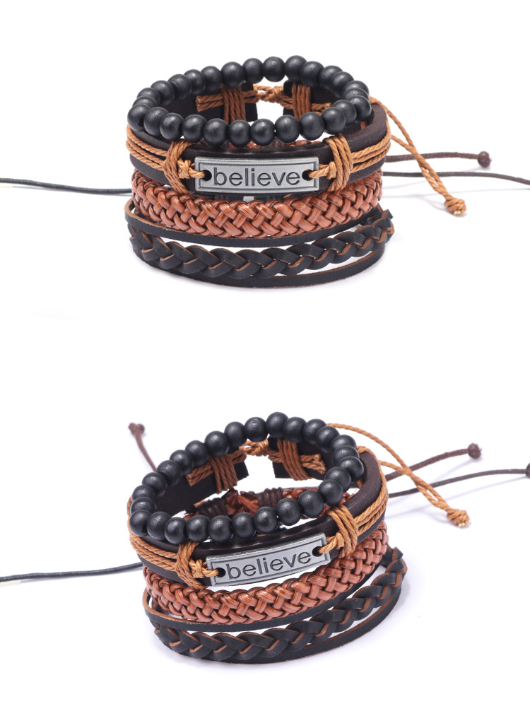 Retro Cowhide Bracelet Four-piece Woven Men's Bracelet Set display picture 2