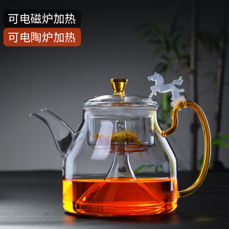 电磁炉耐热玻璃烧水壶煮茶壶 蒸茶壶、隔水炖煮玻璃壶过滤泡茶壶