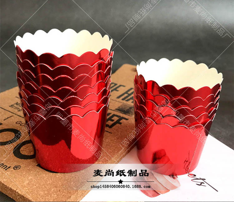 Máquina de alta temperatura Taza de oro y plata TAZA ROJA taza de papel de pastel Qi Feng papel titular medio brillante papel de aluminio taza de papel de alta temperatura para hornear