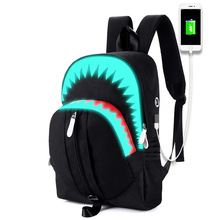 Túi đeo vai nam cá mập miệng lớn chức năng USB ba lô túi sinh viên cá tính phần thủy triều Quảng Châu nhà máy bán buôn Ba lô vải