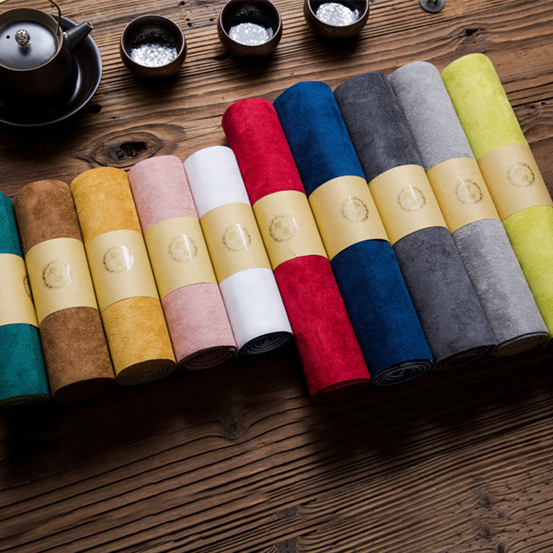 台湾防水布艺茶席厂家直销鹿纤绒手工禅意复茶道古中式素色桌旗