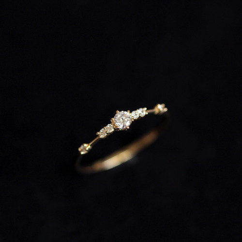 wish hot sale S925 sterling silver plated with 14K gold and 7 small diamonds, extremely slender and exquisite, fresh and fresh, Japanese foreign trade model