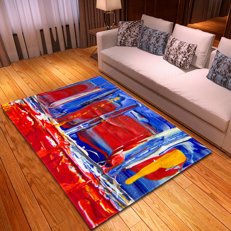 现代油画客厅地毯卧室餐厅地垫亚马逊货源一件代发图案尺寸定制