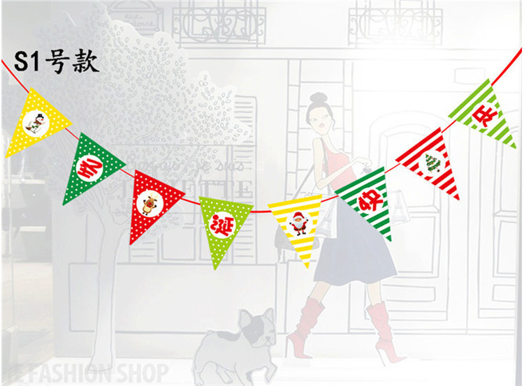Decoraciones de Navidad Bandera de triángulo Feliz Navidad bandera colorida Bandera de doble cara Ventana de Navidad diseño familiar bandera colgante