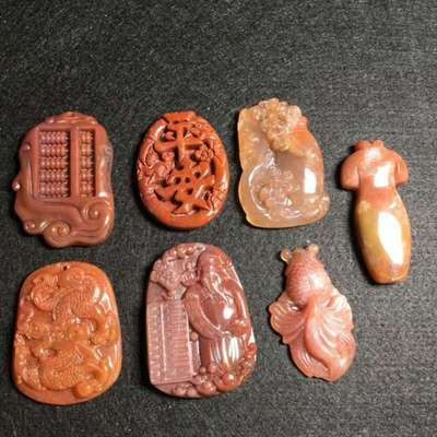 七彩玉吊墜 佛珠吊墜 手工雕刻  佛珠配件 DIY配飾 款式多