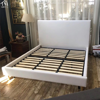 美式乡村布艺双人床北欧简约现代卧室方床 高端酒店样板间1.8米床|ms