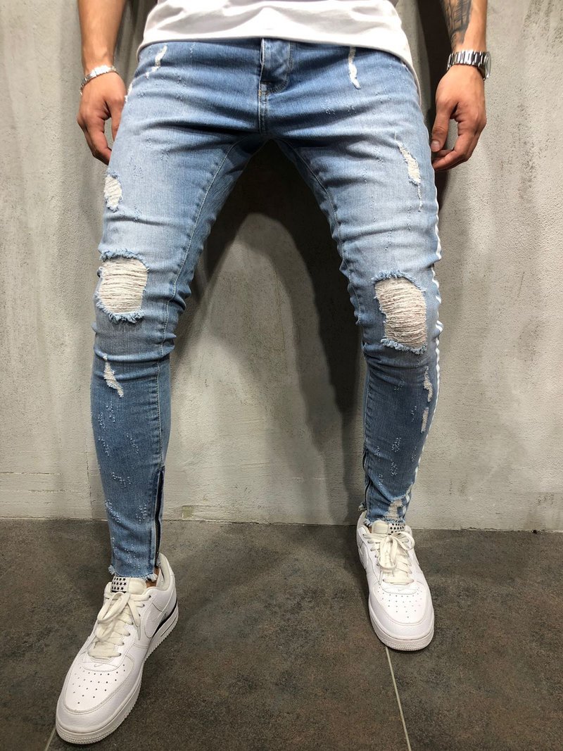 Brand Men'S Knee Hole Jeans Men'S Small Leg Jeans