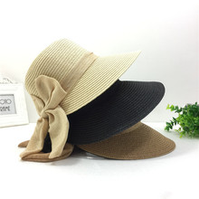 韓版女士草帽夏季沙灘遮陽帽子戶外防曬太陽帽草編織蝴蝶結桃帽