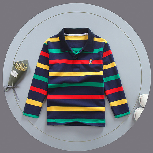  Children's Clothing POLO Shirts Spring and Autumn Long-sleeved T-shirts for large and medium-sized children's tops Lycra cotton elastic cross-border long-term stock