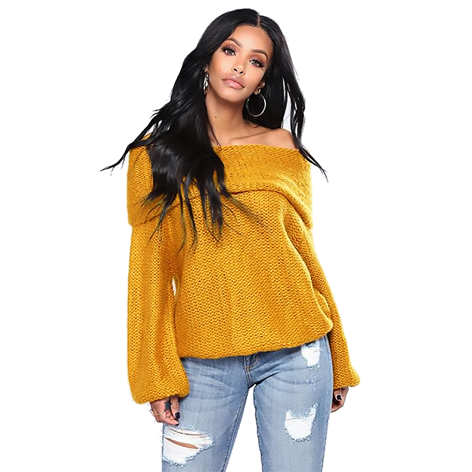 Womens Oversized Knit Sweater Long Sleeve Turtleneck Cozy Fabric Autumn Winter Casual Wear Wholesale Available