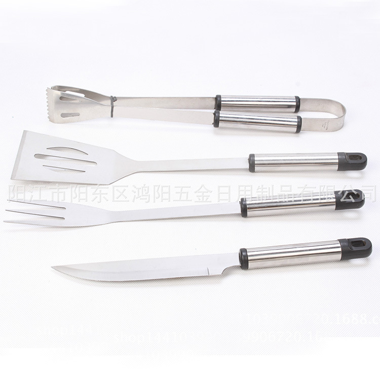 Fábrica directa BBQ Acero inoxidable hornear conjunto 4-piezas de hornear conjunto combinación traje barbacoa horquilla pala clip cuchillo herramienta traje