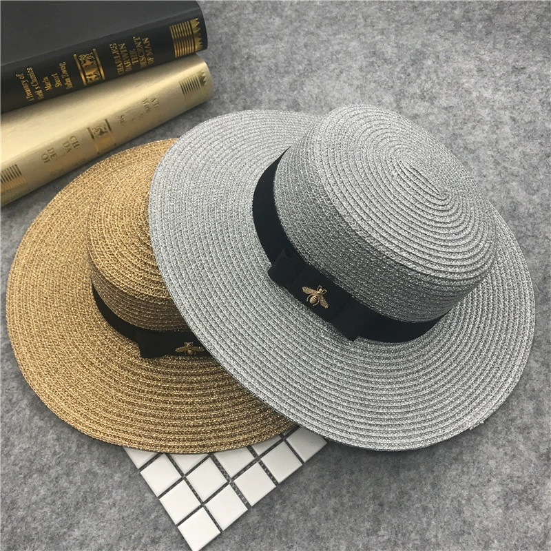 golf bucket hat Summer Women Boater Beach Hat Female Casual Panama Hat Lady Brand Classic Bee Straw Flat Sun Hat Women Fedora hat bucket