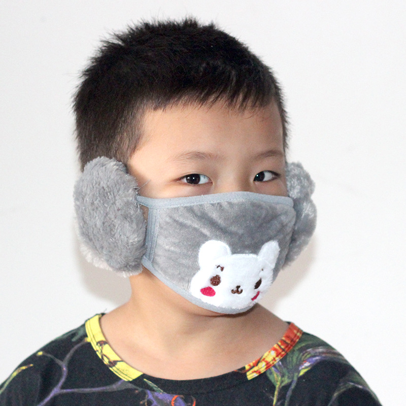 Autumn And Winter New Children's Plush Cartoon Embroidery Mask Baby Outdoor Personality Two In One Mask