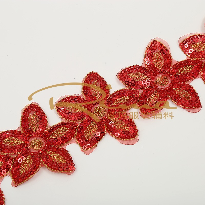 【厂家直供】6cm多色花朵花边亮片金丝绣刺绣布贴diy手工装饰