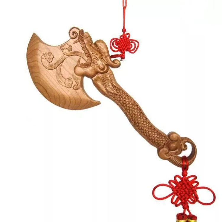 Линлун Павильон Персиковое Дерево Лунфэн Фу Лунфэн Топор Персиковый Топор Резьба по дереву Кулон Свадебное Сидение Фу Переезд домой