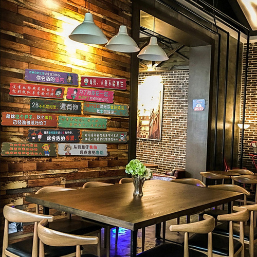 Retro creative wood panel painting hanging restaurant cafe wall decoration clothing store milk tea shop wall hangings