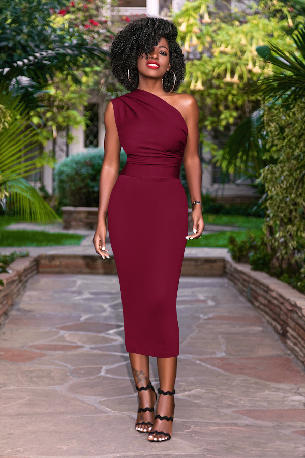 Women Clothing Solid Color Sexy off-Shoulder Dress