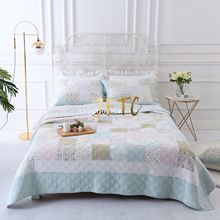 外貿韓國床蓋水洗絎縫被粉藍田園風格床單拼布空調被床罩三四件套