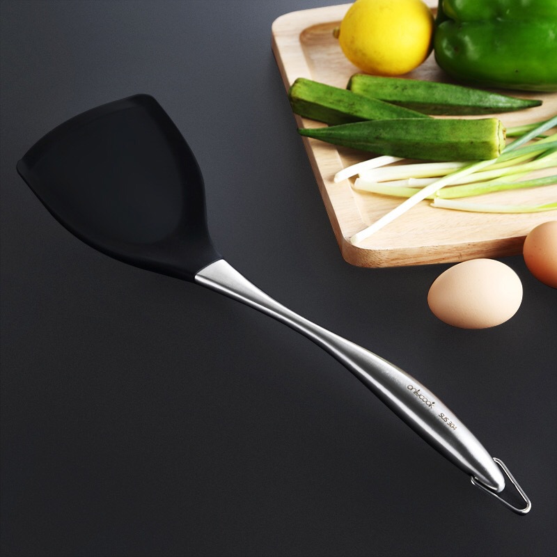 wholesale lengthen Cooking non-stick cookware stainless steel Chinese shovel Food grade silica gel Spatula