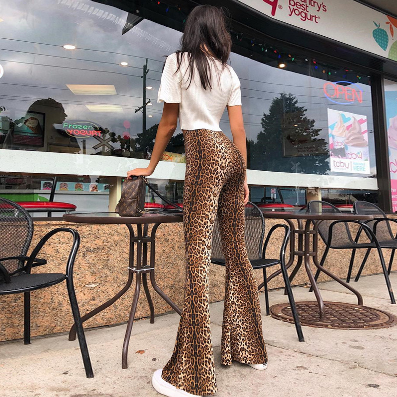 Leopard Print High-Waisted Bell-Bottoms NSLJ76134