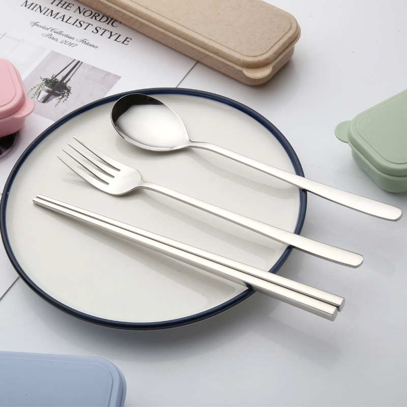 韩式304不锈钢餐具套装 便携式礼品筷子勺子叉子三件套 户外旅行|ms
