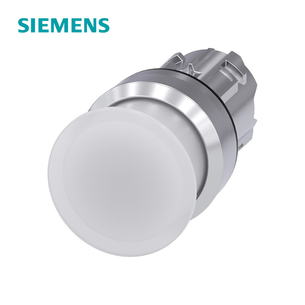 3SU1系列φ22蘑菇头带灯金属亮光按钮头白色