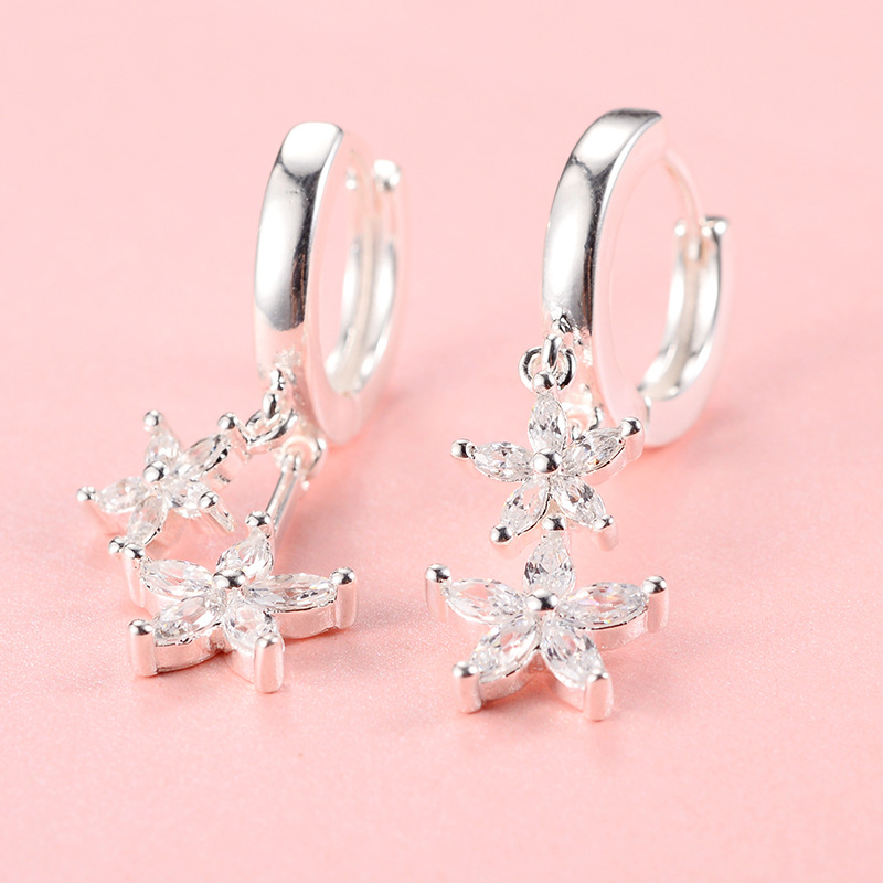 Pendientes de plata esterlina 925 pendientes de diamantes de flores de moda pendientes de joyería de plata esterlina de estilo coreano pendientes de todo fósforo