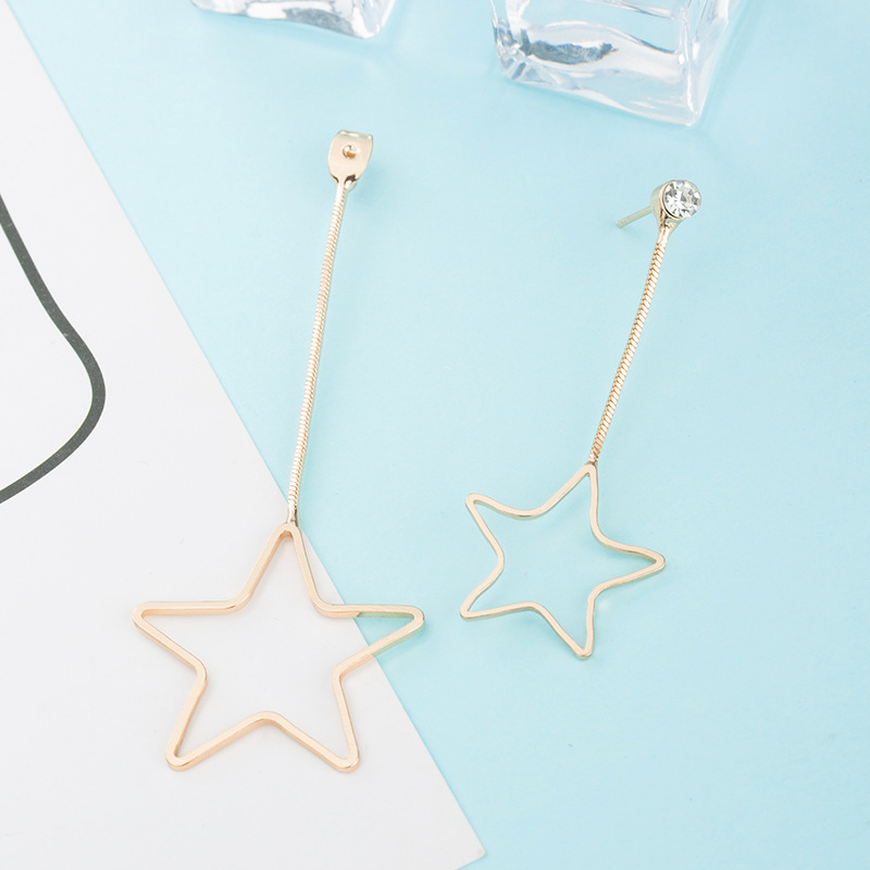 New Korean Simple Size Hollow Pentagram Stars Chain Pendant Earrings Wholesale display picture 7