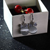 Zirconium with bow, sophisticated fashionable earrings, Korean style, cat's eye, simple and elegant design