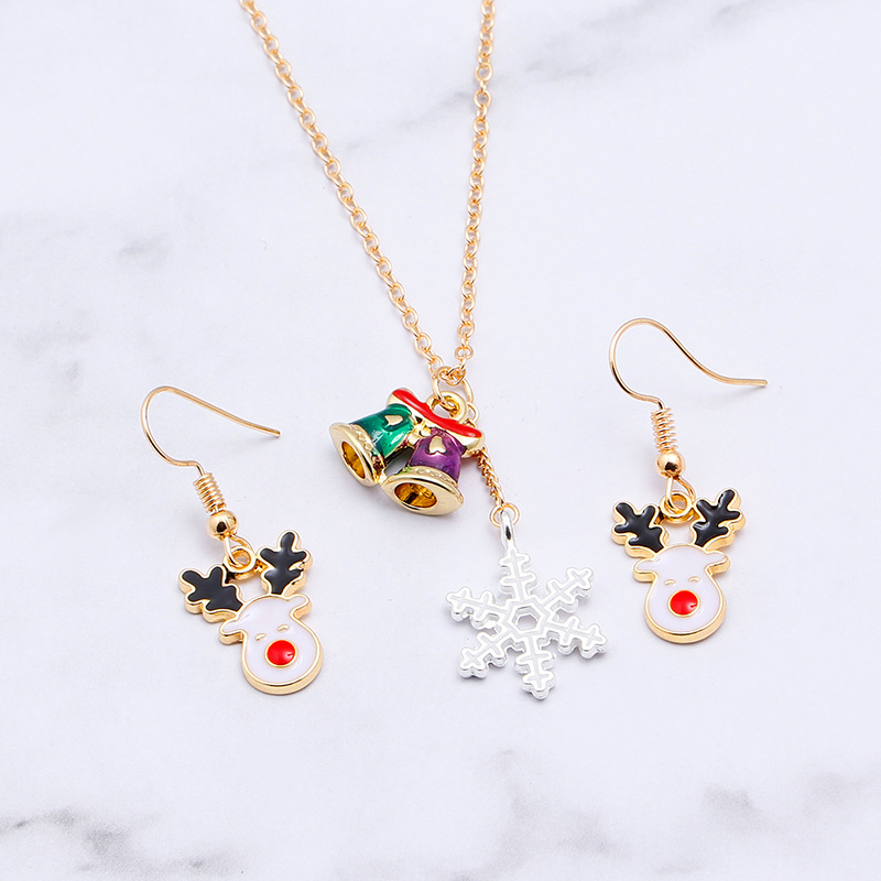 European And American New Ladies Christmas Drip Series Bell Snowman Wreath Santa Claus Necklace And Earrings Suite display picture 20