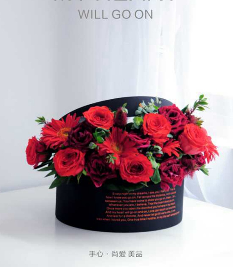 情人节圆形插花盒 鲜花礼品包装盒圆筒开窗礼盒 花店花束花盒
