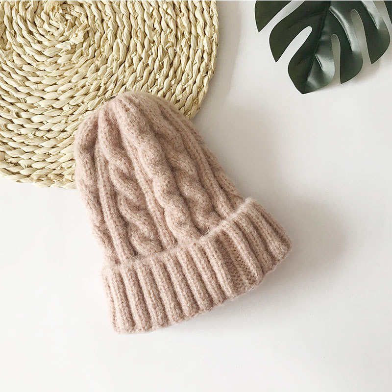 Korean Wild Outdoor Thickened Warm Solid Color Twist New Parent-child Woolen Hat display picture 7