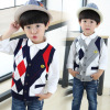 Boy sweater Children's clothing Vest Diamond Plaid Surplice Button Cardigan Manufactor Direct selling