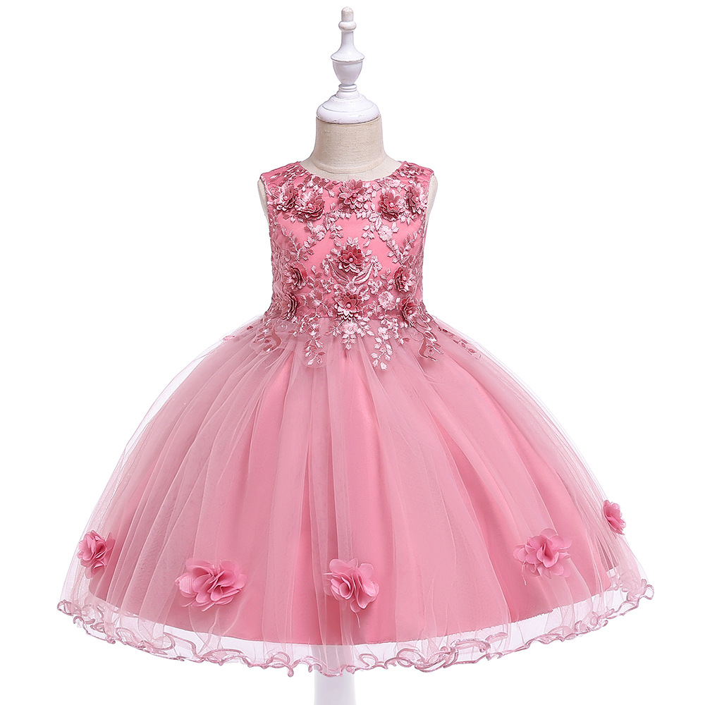 2026 New Style Girls' Dress with Three-Dimensional Floral Embroidery, Princess Dress with Hand-Beaded Wedding Dress and Performance Outfit