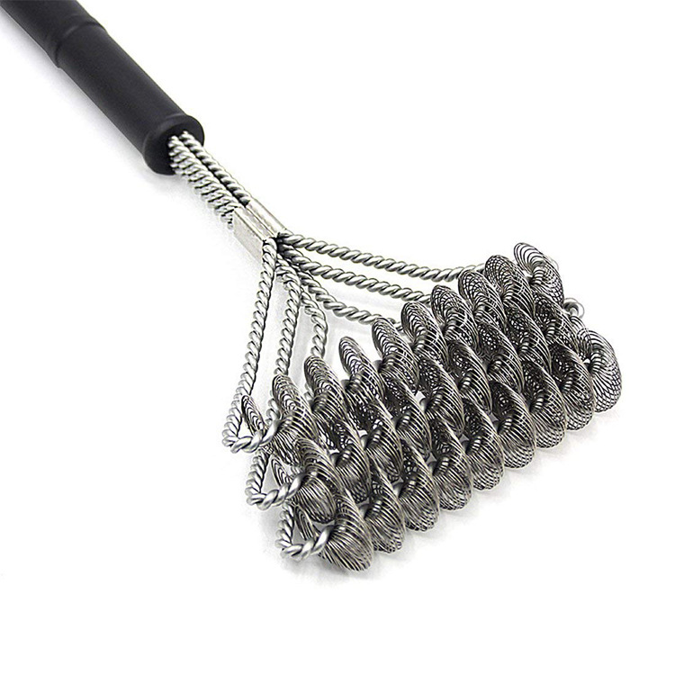 Stainless Steel Spring Barbecue Brush 18" Three-head Barbecue Brush