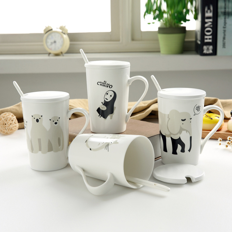 卡通陶瓷杯 创意马克杯带盖 广告杯子大容量个性情侣咖啡杯|ms
