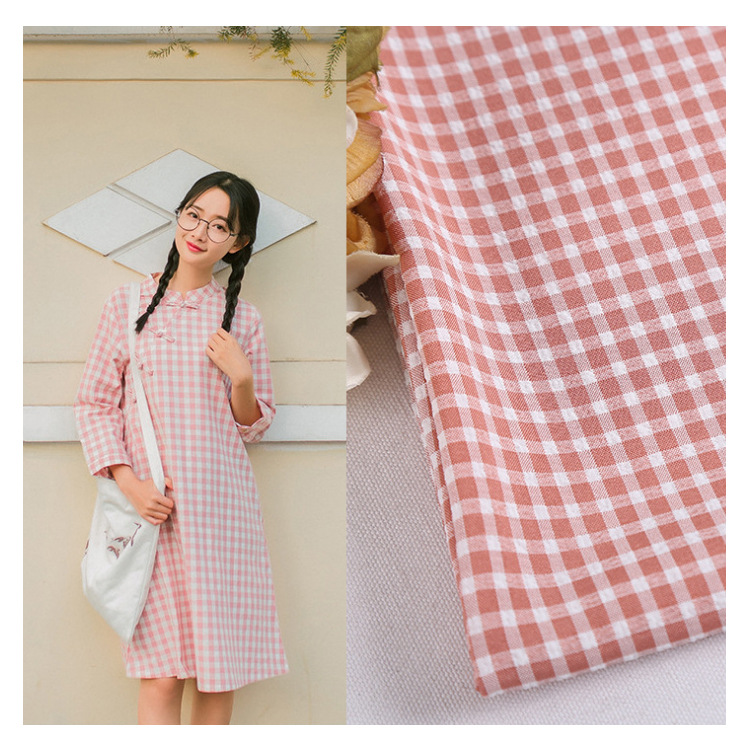 多色供应 2018女装春夏装连衣裙装用布 平纹衬衫中泡泡格子布面料