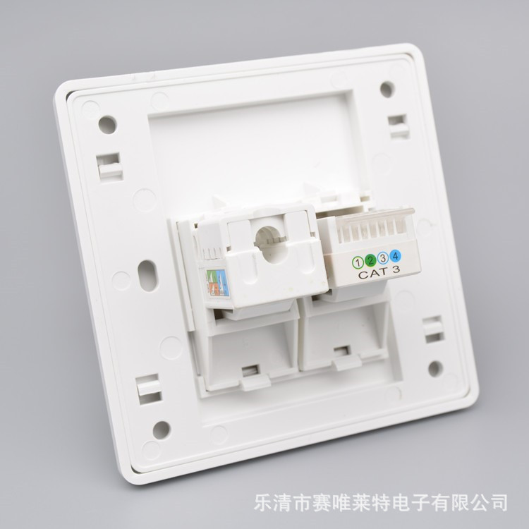 86型双口网络电话墙壁面板 CAT6千兆六类电脑网线+语音电话插座