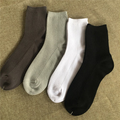 Spring and Autumn New Style Double-Needle Plain Color Mid-Calf Men's Cotton Socks Striped Business Casual Gentleman Thin Cotton Socks Wholesale