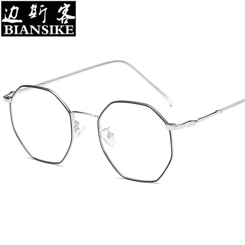 New trendy large-frame social media famous myopia glasses with polygonal blue light blocking wholesale fashion metal eyeglass frames SKU 9075