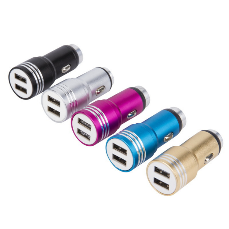 厂家直销 安全锤车充 2.1A车载充电器 双USB车充铝合金车载充电器