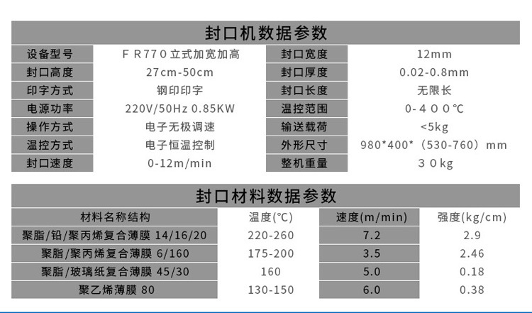 众用FR-770立式自动连续封口机大米封口机薄膜铝箔袋塑料袋封口机详情13