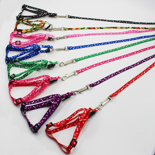 Wholesale pet leash, bone printed pet harness, dog leash, cat leash, factory direct sales