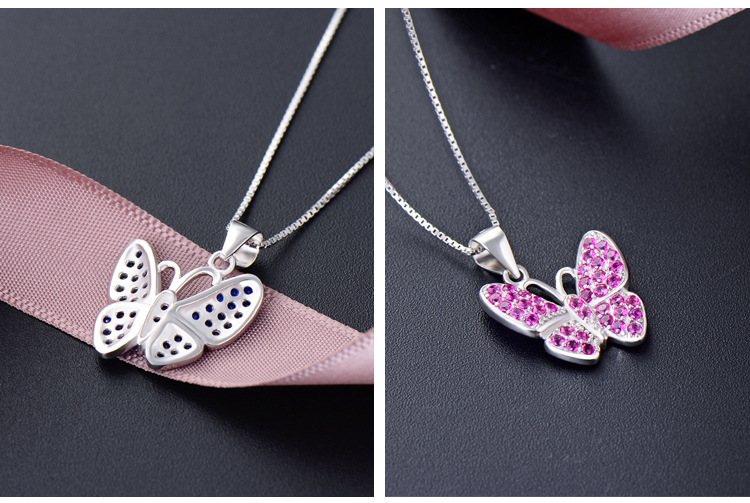 Fashion Diamond-studded Butterfly Simple S925 Silver Necklace Pendant display picture 3