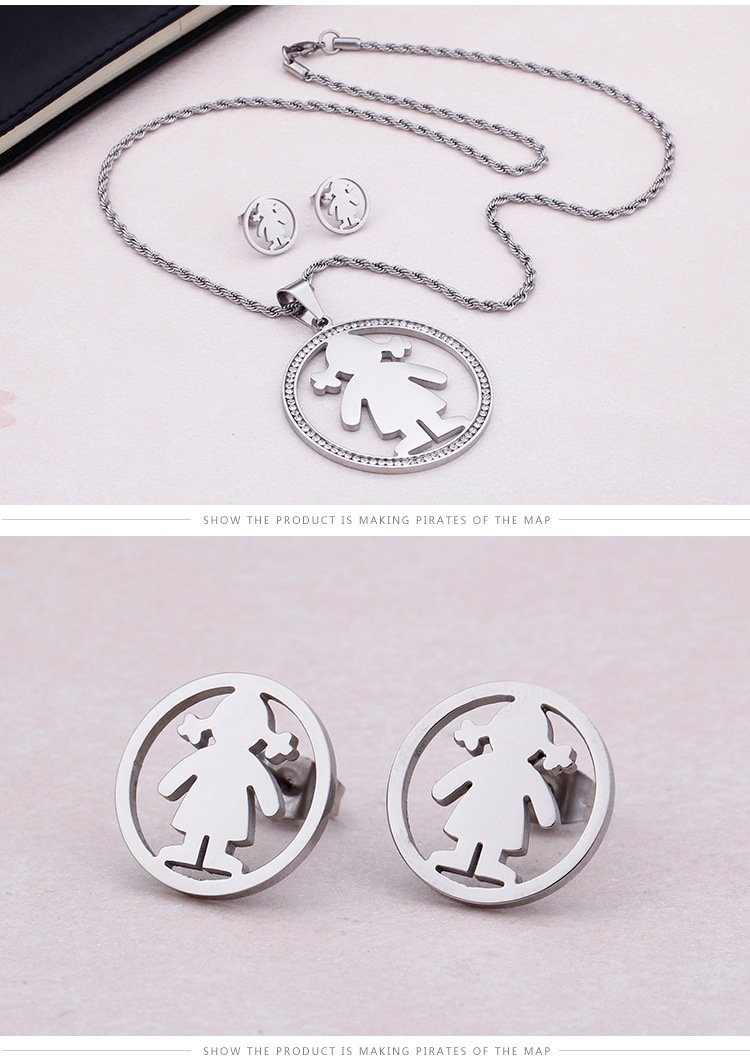 New Korean Stud Earrings Necklace Three-piece Jewelry Set Diamond Valentine's Day Gift display picture 8