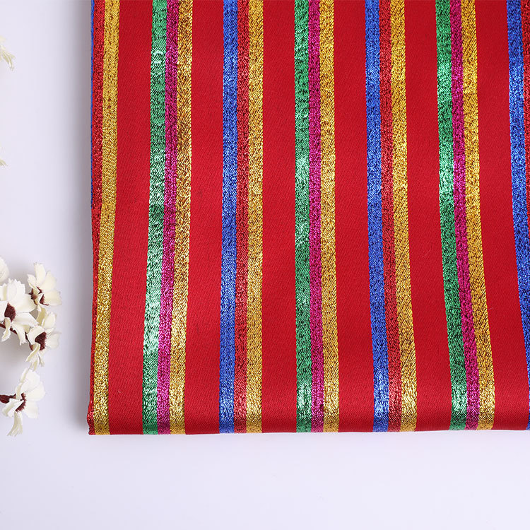 金银丝圣诞布 多色花色色织条纹布 装饰布连衣裙提花布面料