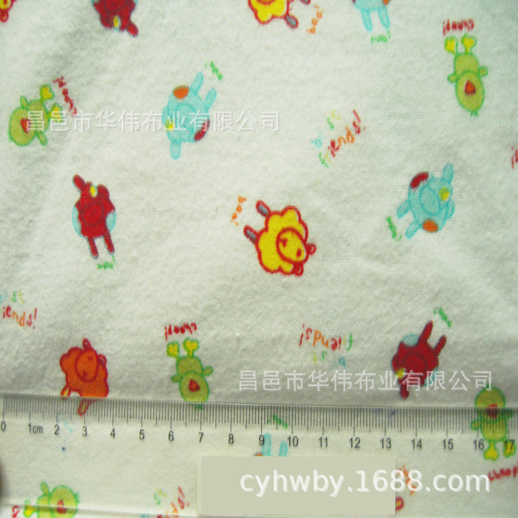 供应全棉梭织法兰绒印花起绒布 无yingguang  婴儿口水巾面料