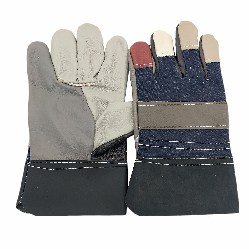 【推荐】家私皮电焊手套劳保皮革耐磨隔热短皮焊工焊接手套七彩皮
